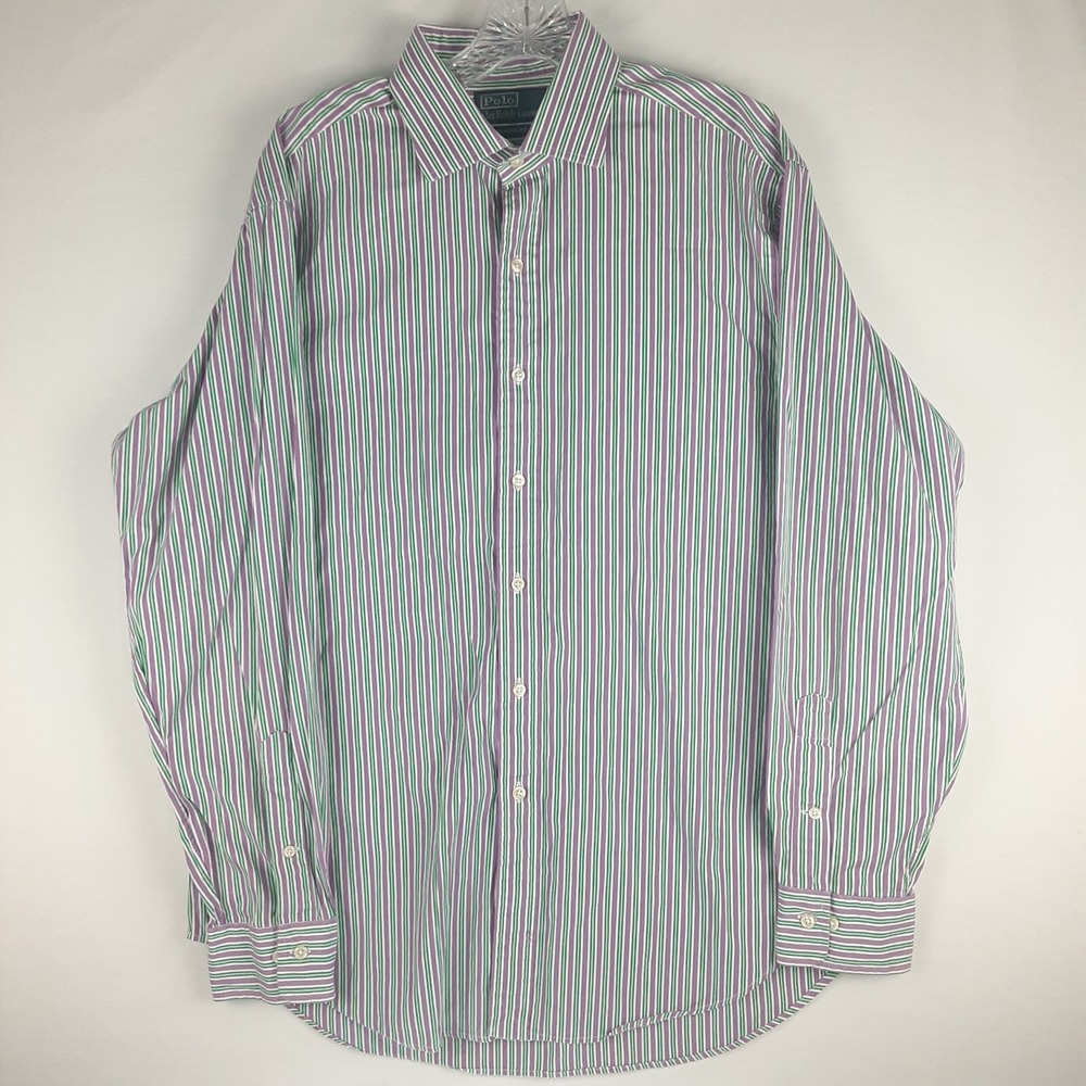 Polo Ralph Lauren Shirt‎ Men's 16.5 34/35 Purple Striped Classic Fit Button Up
